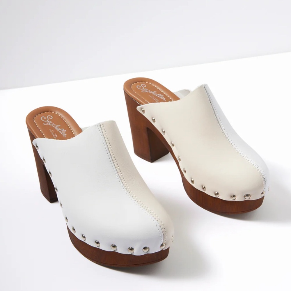 Seychelles Go All Out Clog Wooden Heel two toned cream and ivory 9